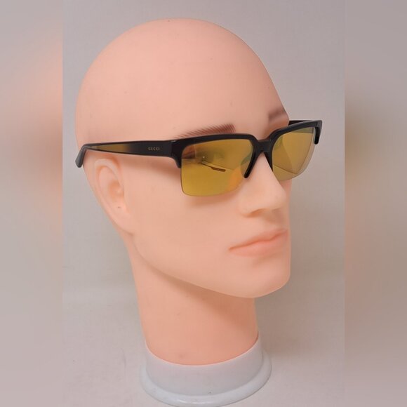 Gucci Men's Sunglasses Half Rim Wayfarer Yellow Gold Mirror GG3710/S 54-16-140 - Picture 2 of 16